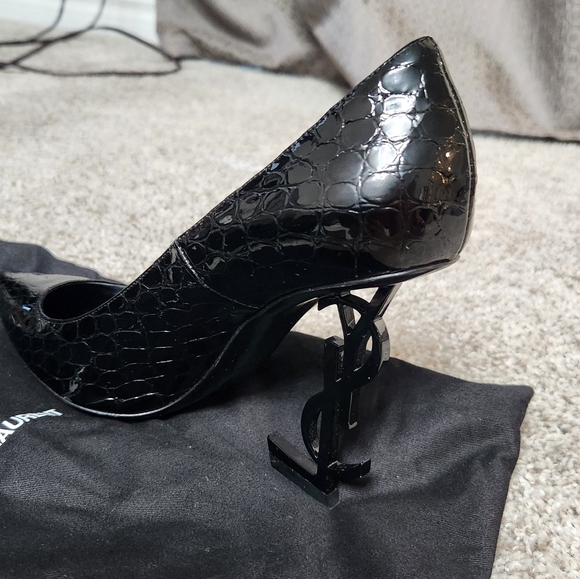 Yves Saint Laurent Crocodile Logo Black Heels 36 - Picture 8 of 16